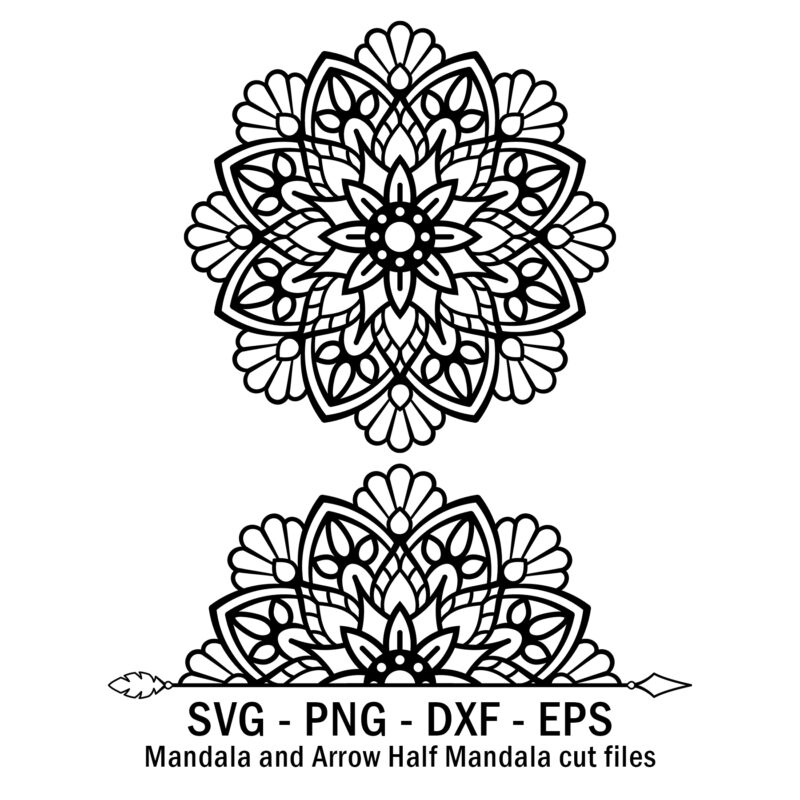 Mandala and Arrow Half Mandala cut files.
