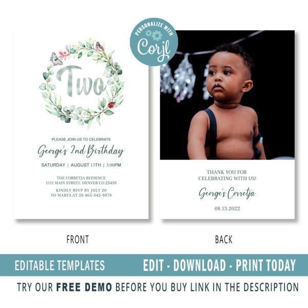 Editable 2nd Birthday invitation