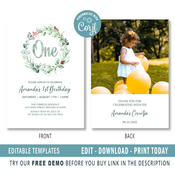 Editable 1st Birthday invitation