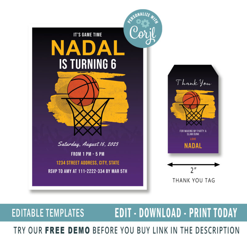 Editable Basketball invitation, Thank you Tags - Image 2