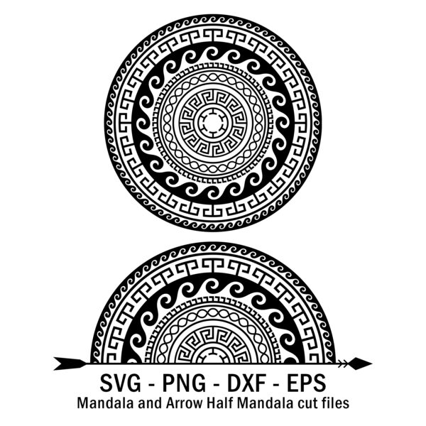 Mandala and Arrow Half Mandala cut files.