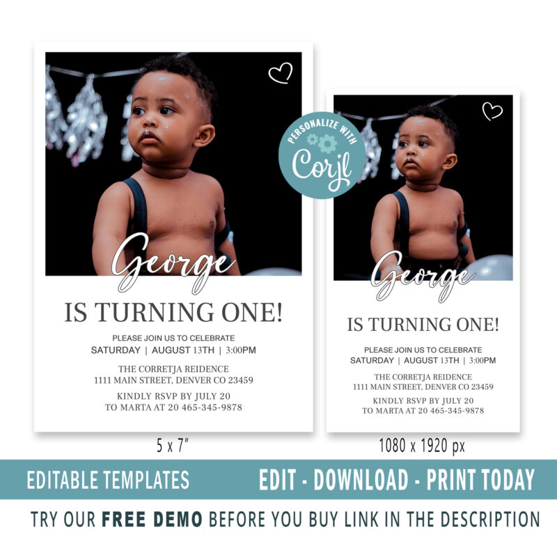 Editable 1st Birthday invitation