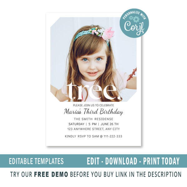 Editable 3rd Birthday Invitation