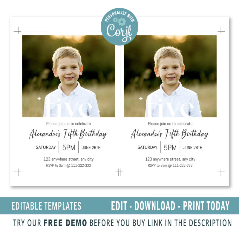 Editable fifth Birthday invitation - Image 2