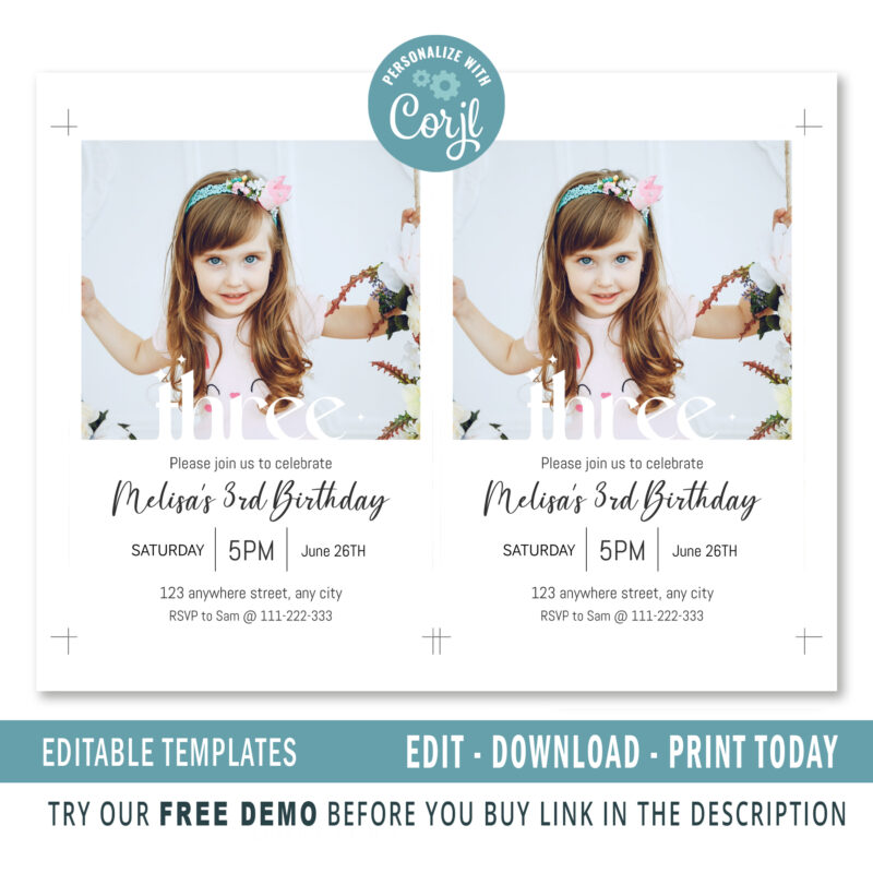 Editable 3rd Birthday invitation - Image 2