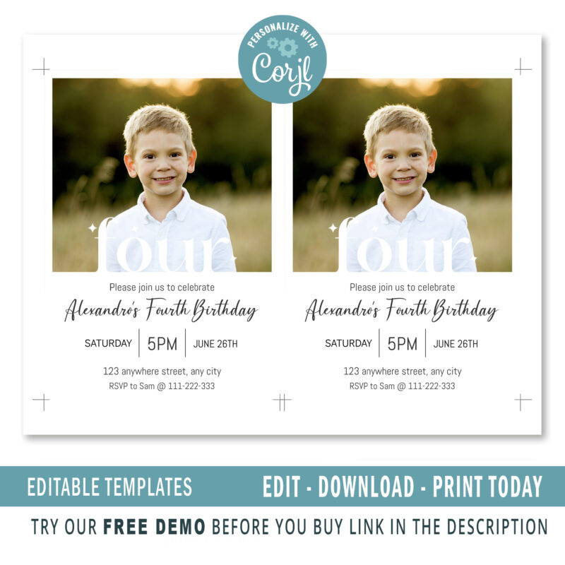 Editable fourth Birthday invitation - Image 2