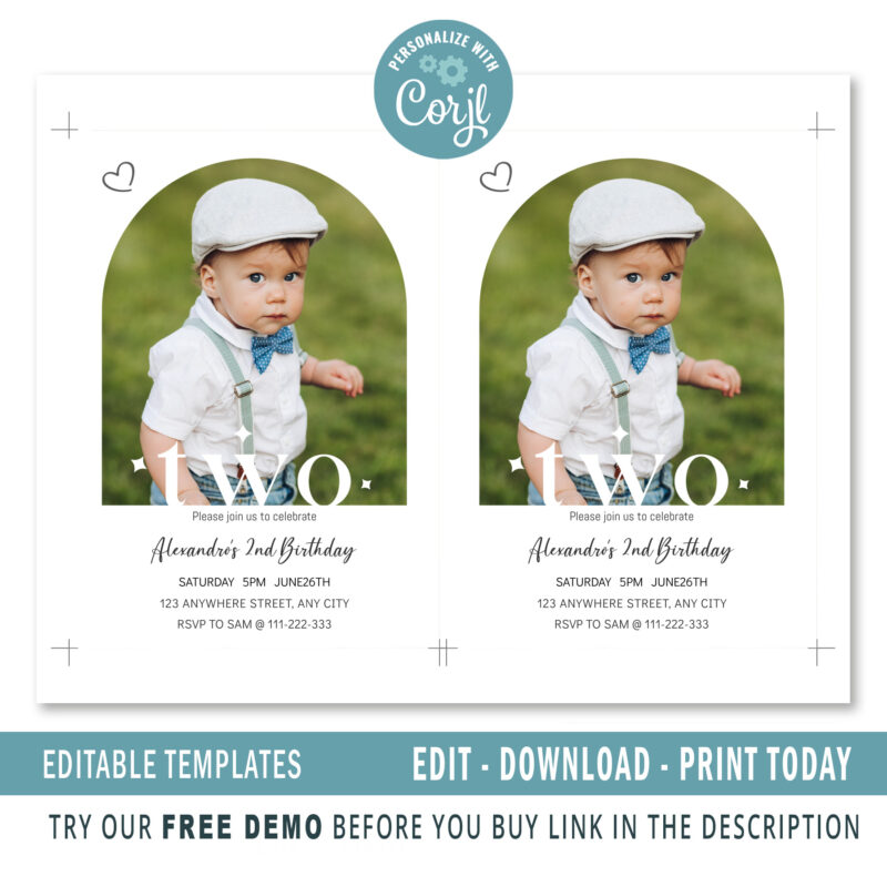 Editable 2nd Birthday invitation - Image 2