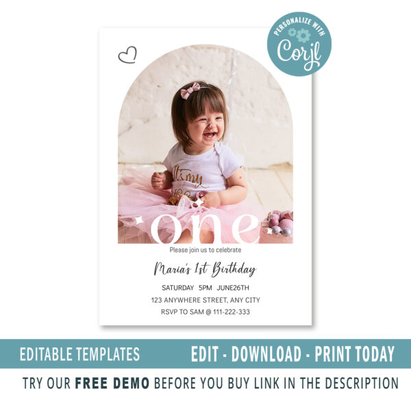 Editable 1st Birthday invitation