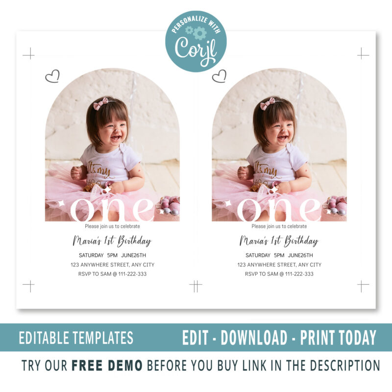 Editable 1st Birthday invitation - Image 2