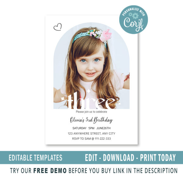 Editable 3rd Birthday invitation