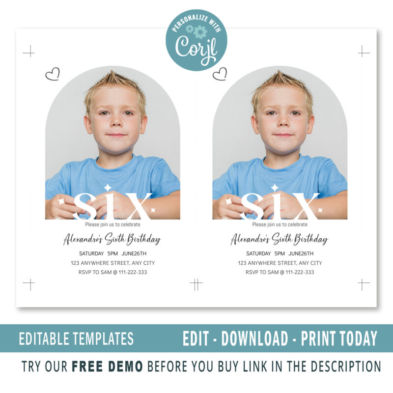 Editable sixth Birthday invitation - Image 2