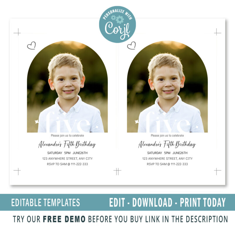 Editable fifth Birthday invitation - Image 2