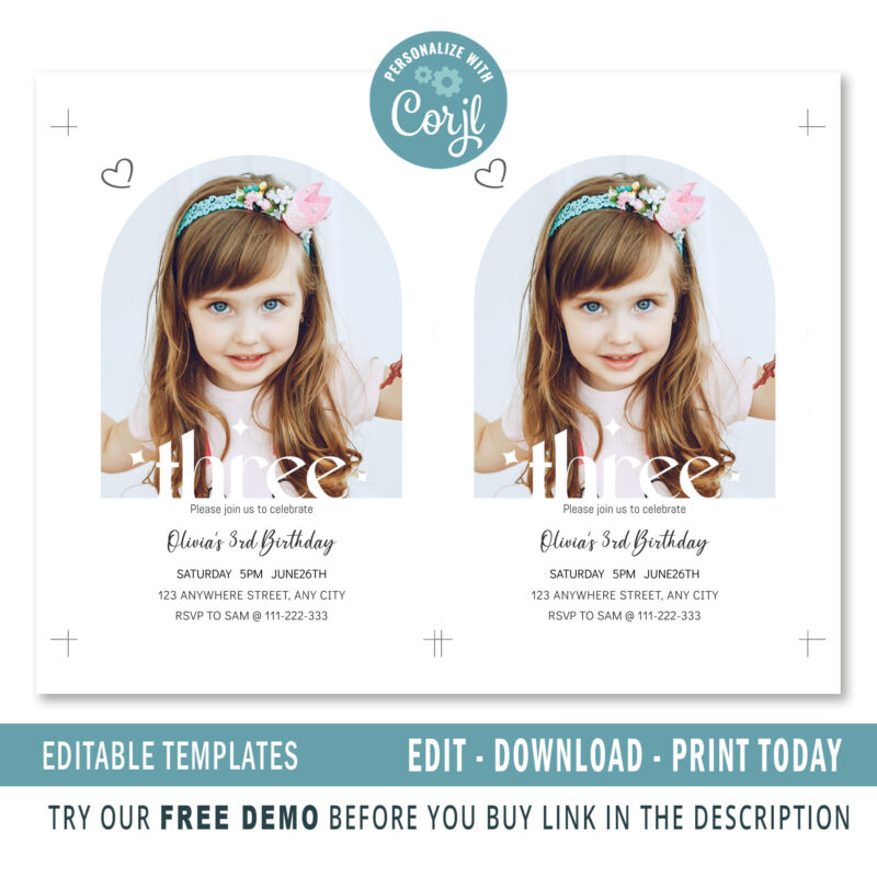 Editable 3rd Birthday invitation - Image 2
