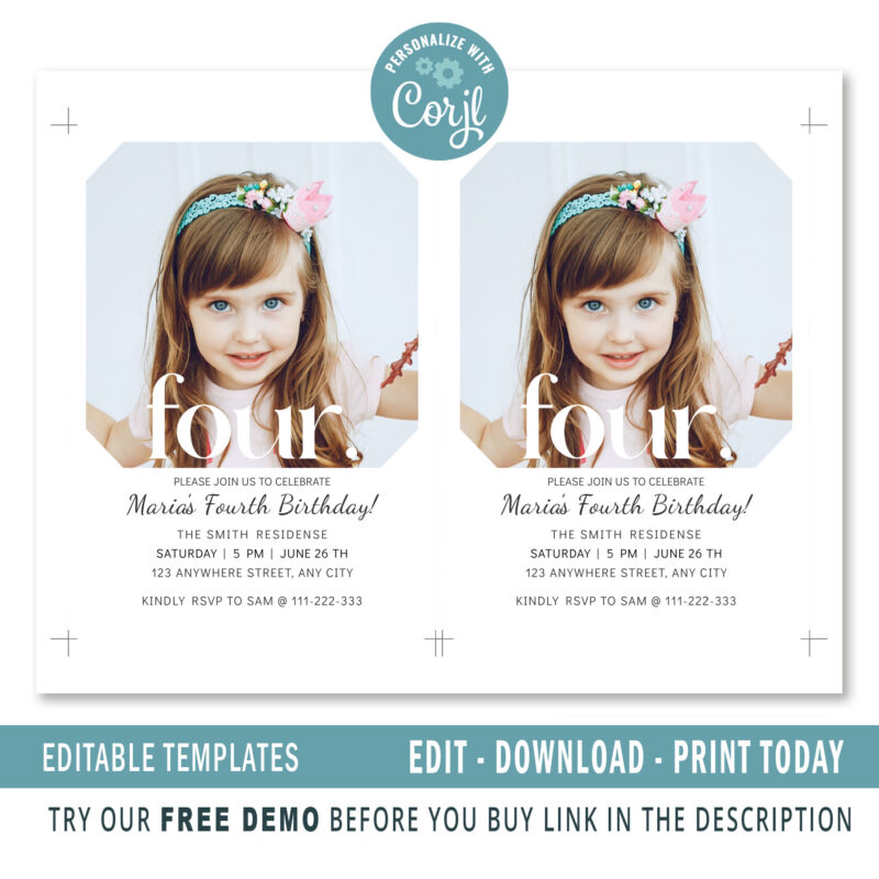 Editable fourth birthday invitation - Image 2
