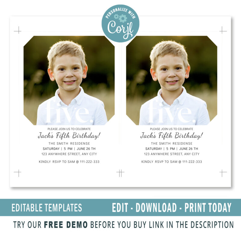 Editable fifth birthday invitation - Image 2
