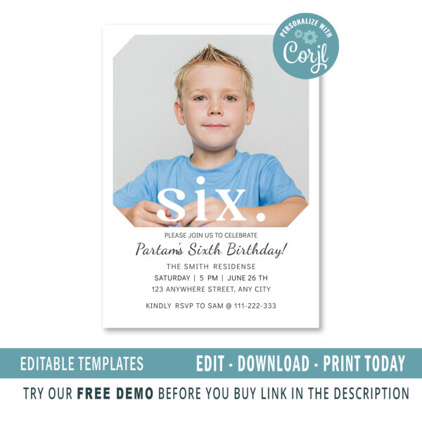 Editable sixth birthday invitation