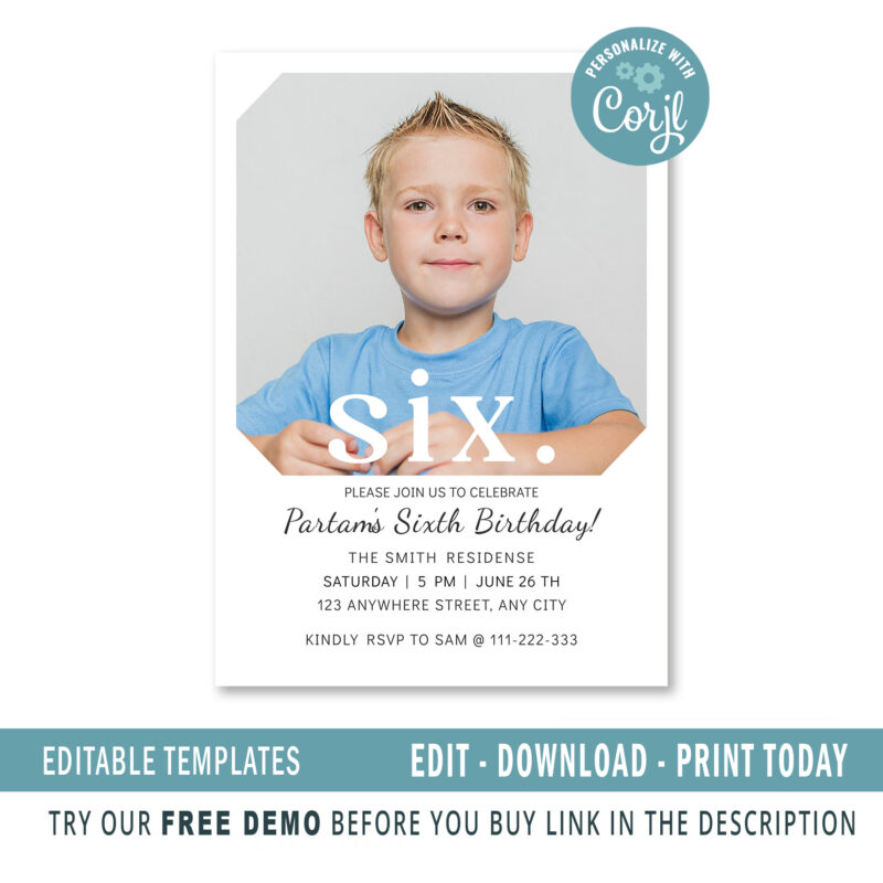 Editable sixth birthday invitation