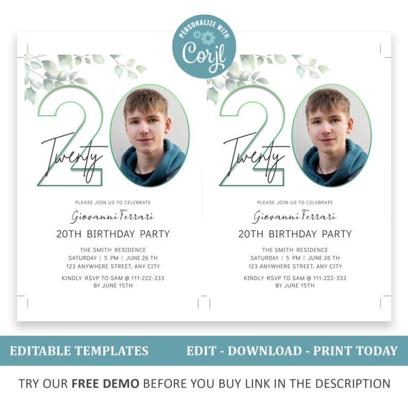Editable 20th Birthday Invitation - Image 2