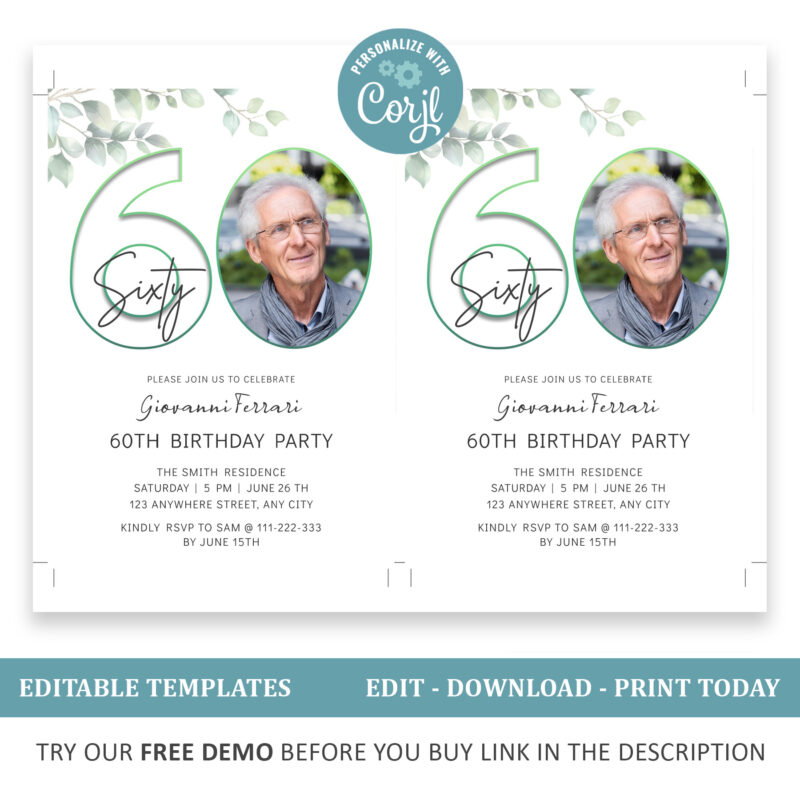 Editable 60th Birthday Invitation - Image 2