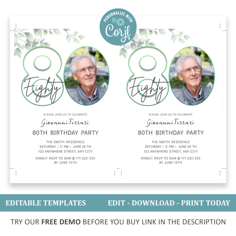 Editable 80th Birthday Invitation - Image 2