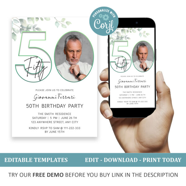 Editable 50th Birthday Invitation