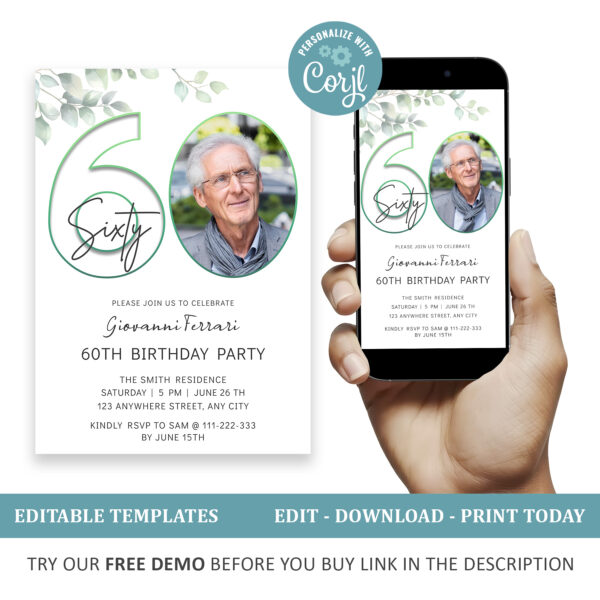 Editable 60th Birthday Invitation