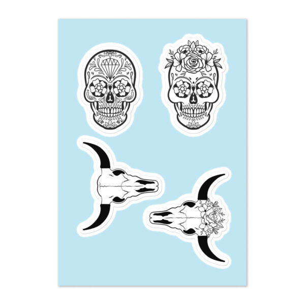 Gothic Floral Skull Sticker Sheet | Sugar Skull & Bull Skull Decals