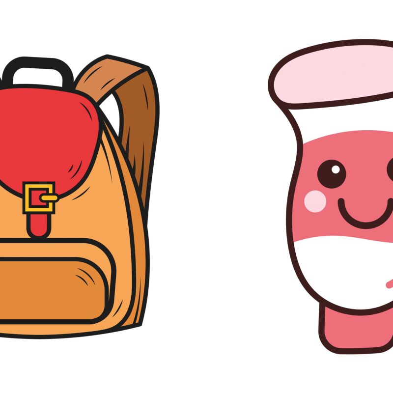 A large bundle of kawaii-style back to school clipart featuring dozens of cute, smiling school supplies like pencils, crayons, a backpack, and a soccer bal