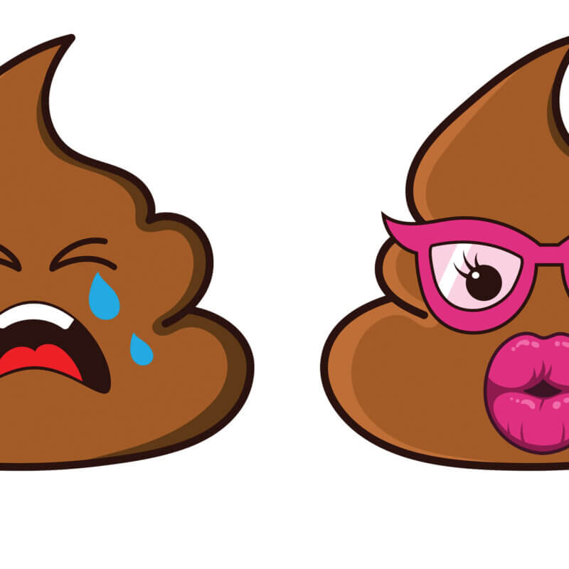 A Funny Poop Emoji SVG bundle featuring a collection of cute cartoon poo characters with various expressions, including one holding hands with a toilet paper rol