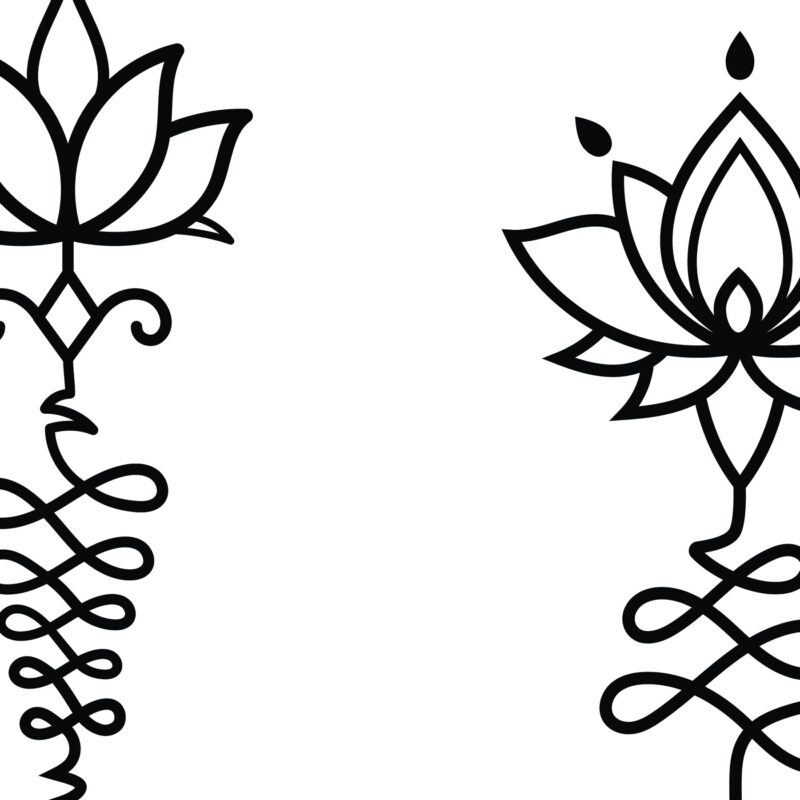 A collection of 10 different Unalome lotus flower tattoo designs in black and white line art