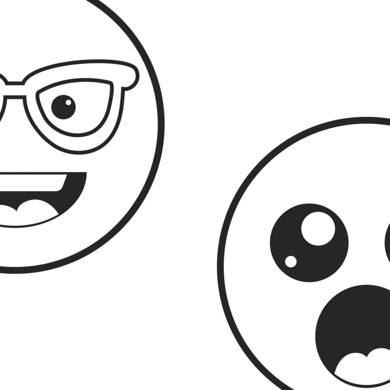 Cute Kawaii Emoji Icon Set - Black and White Line Art