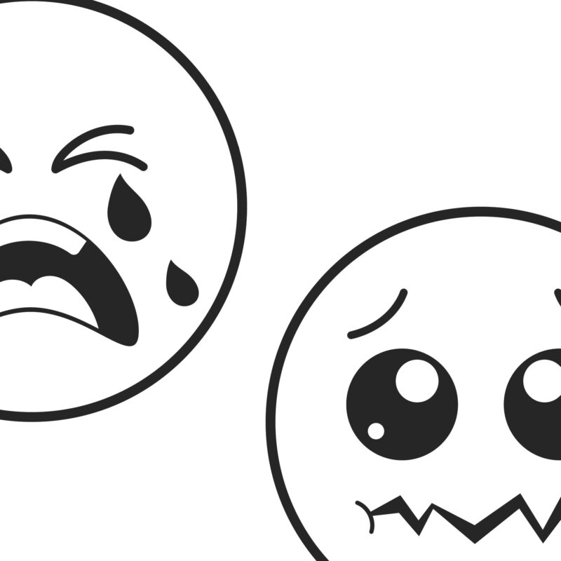 Cute Kawaii Emoji Icon Set - Black and White Line Art